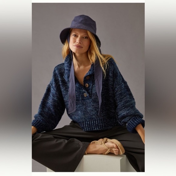 Pilcro Sweaters - Navy Pilcro Mega Henley Sweater